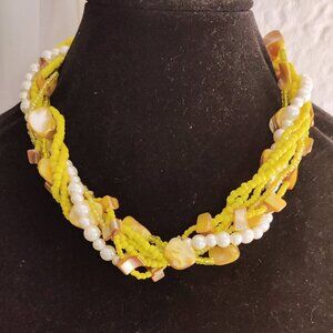 Torsade chunky necklace with pearls, shell and glass seed beads 16" choker